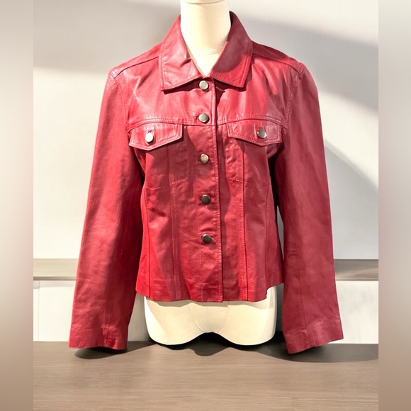 Bernardo Jackets & Blazers - Bernardo Women’s Red Leather Jacket Size PL.